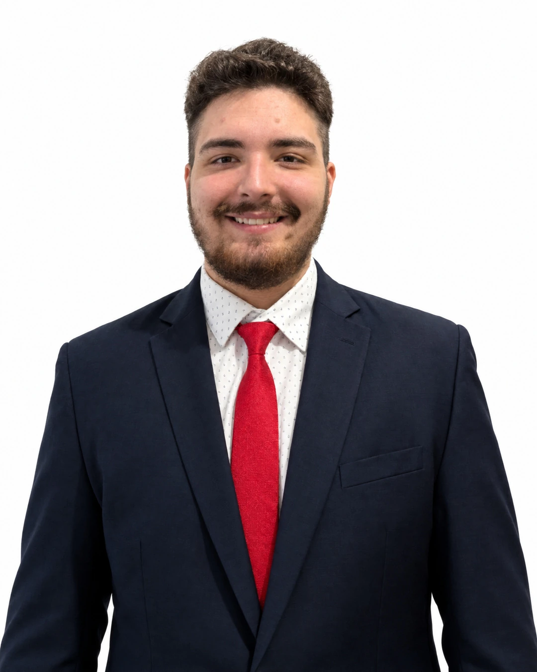 Adam Harcuba, dyrektor działu HortFinance, w ciemnym garniturze i czerwonym krawacie na białym tle.